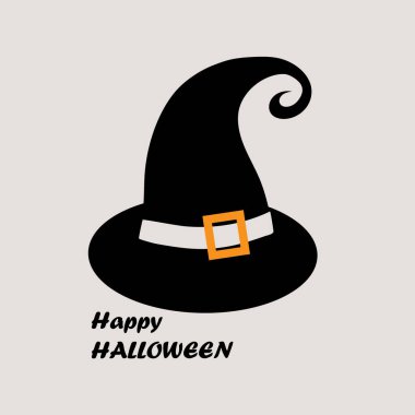 Siyah cadı şapkası. Cadılar Bayramı. Bir kartpostal, poster ya da el ilanı hazırla. Düz Çizim.