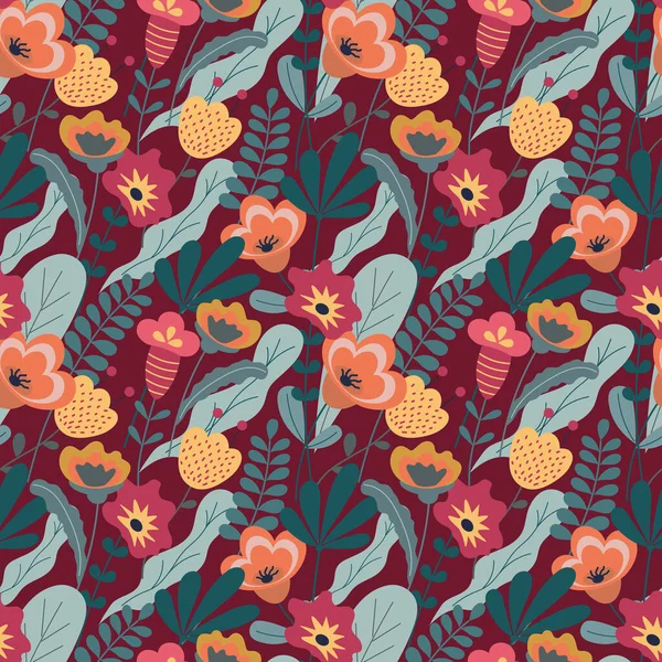 Mnohobarevné květy. Bezproblémové pozadí. Ilustrace pro tkaniny, tapety, textil, dárkové balení. — Stockový vektor