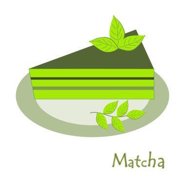Match. A piece of green matcha cake. Plant for cooking ingredients, baking and tea. Vector illustration.