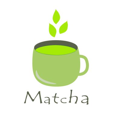 Match. A mug of hot green, oriental matcha tea. Cooking ingredients, baking and tea. Vector illustration .