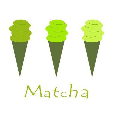 Matcha. Green ice cream from matches. Cold dessert. Cooking ingredients, baking and tea. Vector illustration.