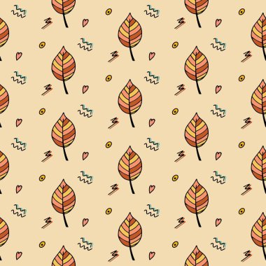 Sonbahar yaprakları karalama tarzında. Kusursuz çizim. Merhaba, Autumn. Tekstil, arka plan ya da ekran koruyucu için. Vektör.