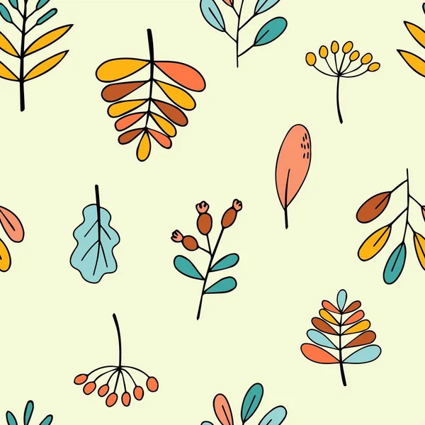 Бесцветные Цветные Осенние Листья Стиле Каракулей Привет Отом Текстиля Фона — стоковый вектор