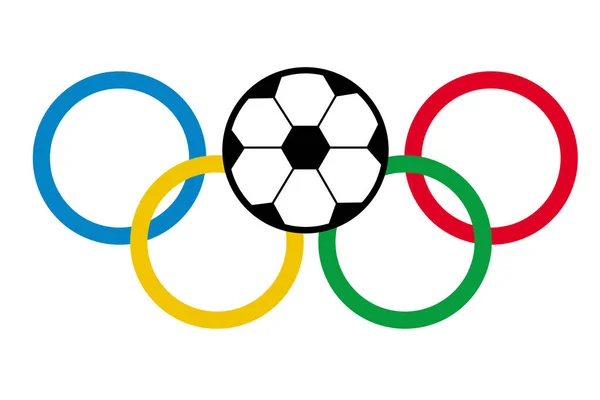 奥林匹克运动者带着足球戒指 孤立背景下的奥林匹克标志 体育比赛标志 平面插图 — 图库矢量图片