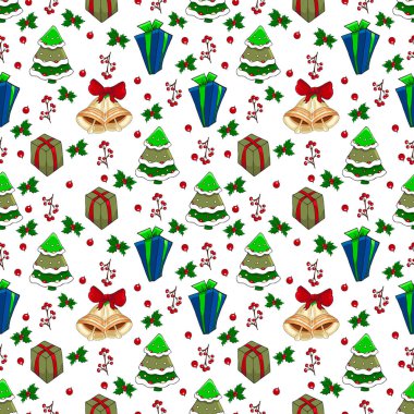 Noel ağacı, balo, zencefilli ekmek, konfeti, hediye kutuları olan kusursuz bir şablon..