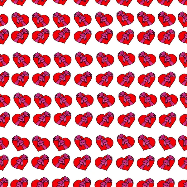 Valentines Day Seamless Pattern Hand Drawn Vector Illustration Hearts Lips — Stock Vector