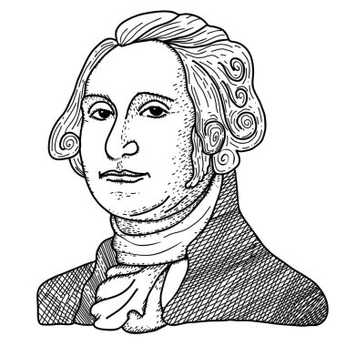 Başkanlık gününüz kutlu olsun, Başkan George Washington karalama tarzında vektör illüstrasyonu.