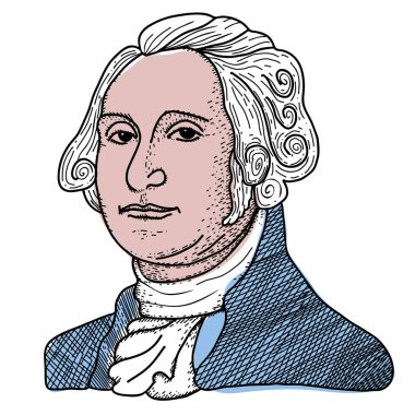 Başkanlık gününüz kutlu olsun, Başkan George Washington karalama tarzında vektör illüstrasyonu.