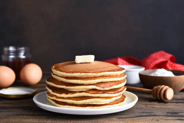 Blini Pancakes Stack Wooden Table Butter Maslenitsa Holiday Concept Rustic — Stock Photo, Image