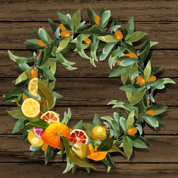 Coroa redonda de ramos de tangerina. — Vetor de Stock