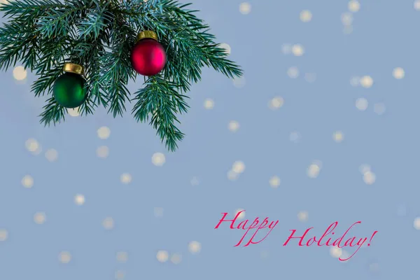 Cartão Felicitações Para Férias Inverno Árvore Natal Galhos Com Bolas — Fotografia de Stock