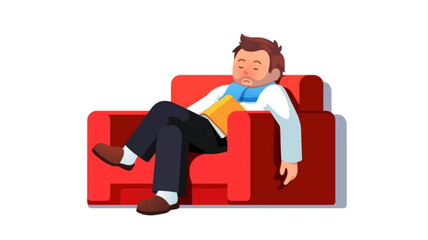 Ο επιχειρηματίας αποκοιμήθηκε καθισμένος στην πολυθρόνα. — Διανυσματικό Αρχείο
