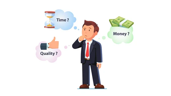 Koncepcja czasu, kosztów pieniądza lub jakości pytań — Wektor stockowy