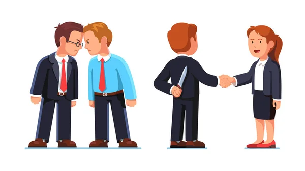 Two business man standing clashing heads in fight — Stock Vector