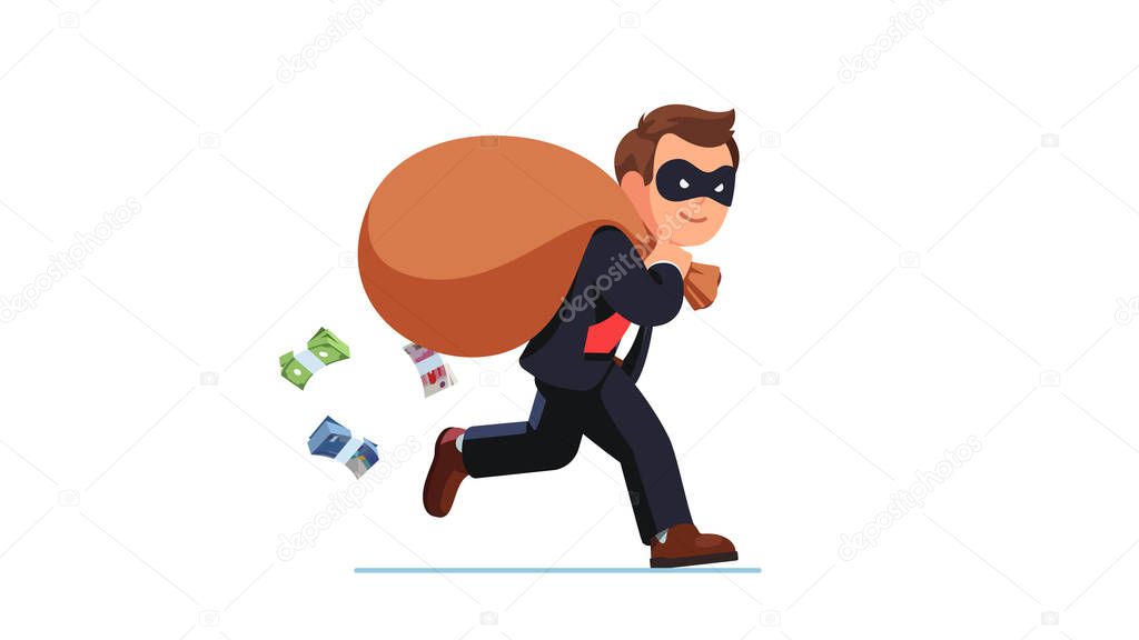 Economic crime. Robber carrying loot steal