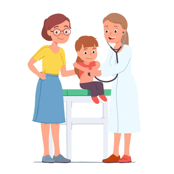 Anya és lánya gyermekorvosi vizsgálatra megy. — Stock Vector