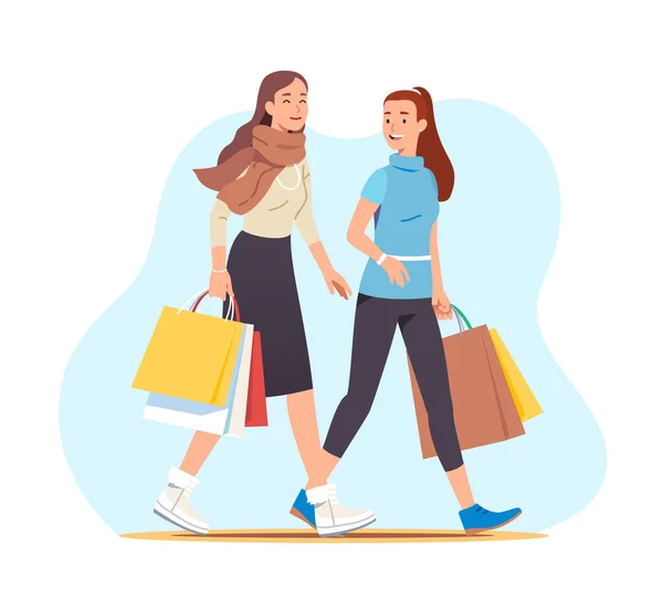 Shopper ladies with satisfied looks on their faces — Stock Vector