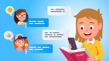 Çocuklar internette sohbet ediyor, kitap okuyor, ödev yapıyor.