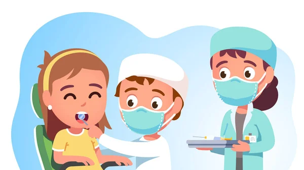 Enfant patient chez le dentiste. Bilan dentaire — Image vectorielle