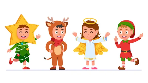 Kindergruppe in winterlichen Weihnachtskostümen — Stockvektor