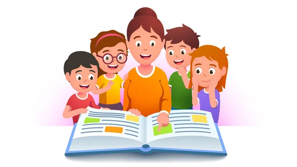 Lehrerin unterrichtet Kinder in der Schule — Stockvektor