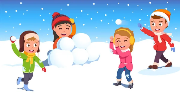 Niños amigos jugando snowball lucha juntos — Archivo Imágenes Vectoriales