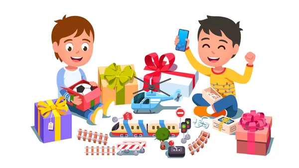 Kinderen uit te pakken vakantie cadeautjes — Stockvector