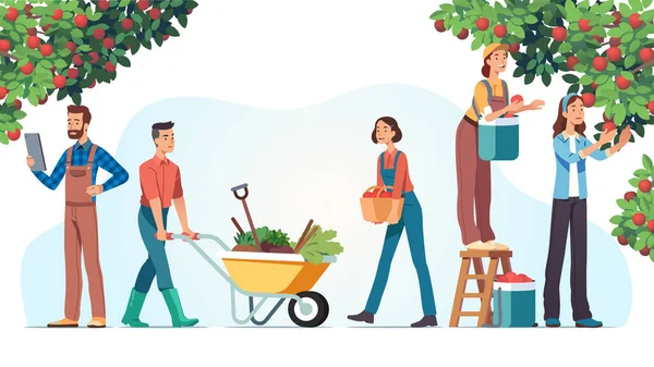 Människor trädgårdsarbetare som bär färska frukter — Stock vektor