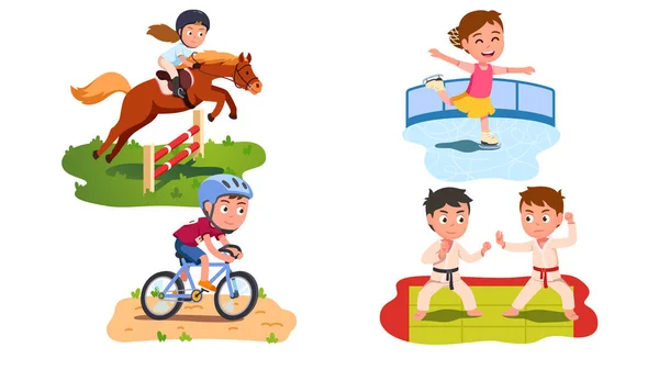 Kids do sports set. Boys, girls sportsman Vector Graphics