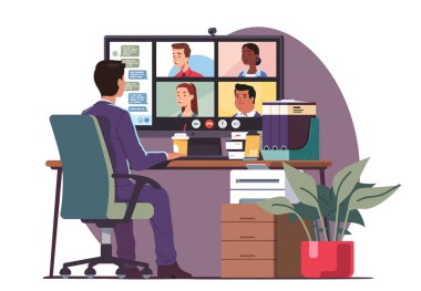 İş adamı iş arkadaşlarıyla internette konuşuyor.