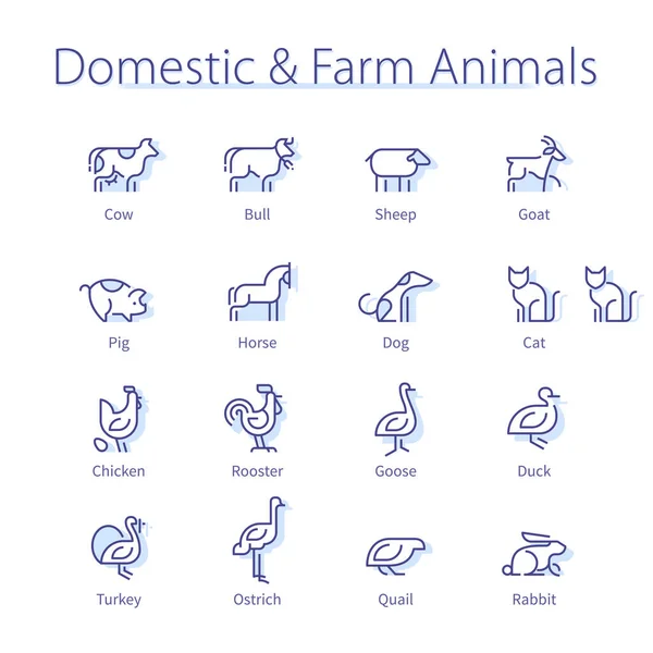 Animais de quinta. Vaca, cão, ovelha, gato e frango —  Vetores de Stock