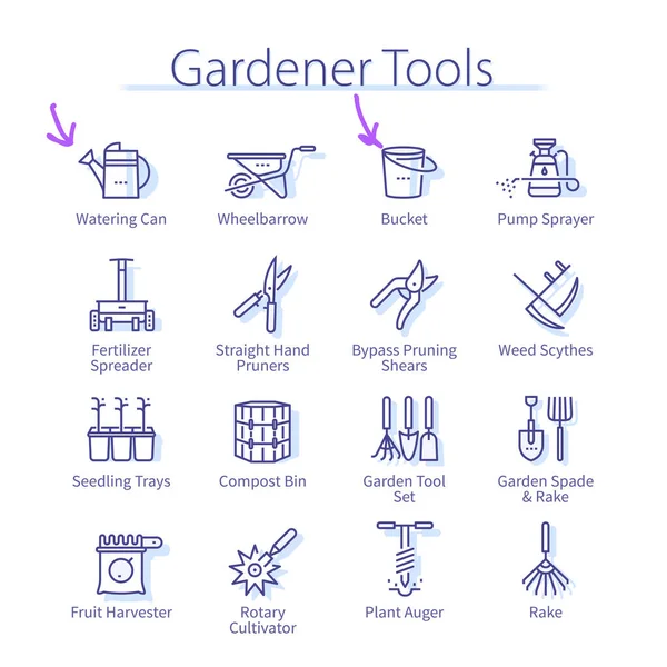 Gardener tools pack. Bucket, garden scissors, shovel Stock Vector