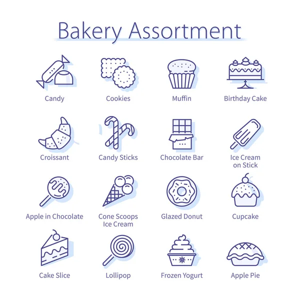 Bakery assortment pack. Tasty cookies, sweet snacks — Stock Vector