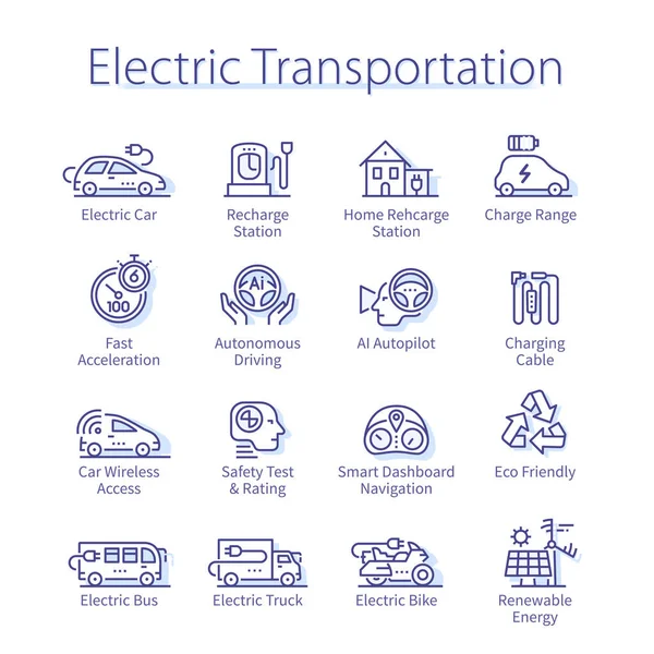 Paquete de transporte eléctrico. Coche, autobús, set de bicicletas — Vector de stock