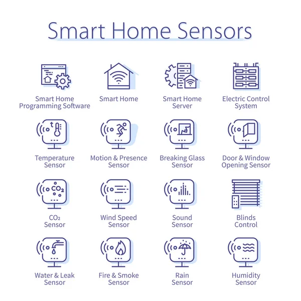 Smart-Home-Sensoren packen aus. Bewegung, CO2, Luftfeuchtigkeit lizenzfreie Stockillustrationen