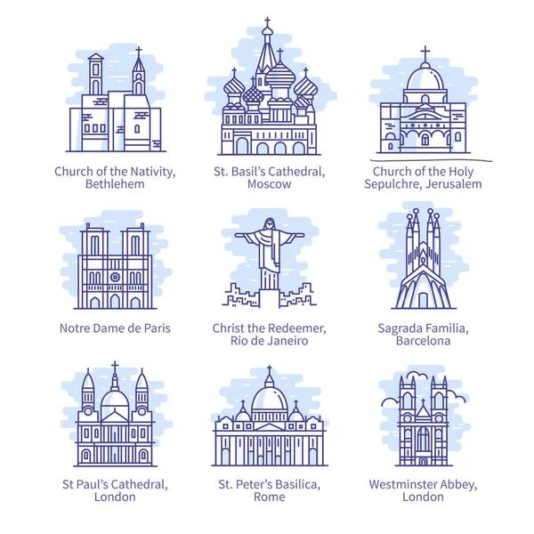 Cristiano cattolico, chiesa ortodossa sottile set icone — Vettoriale Stock