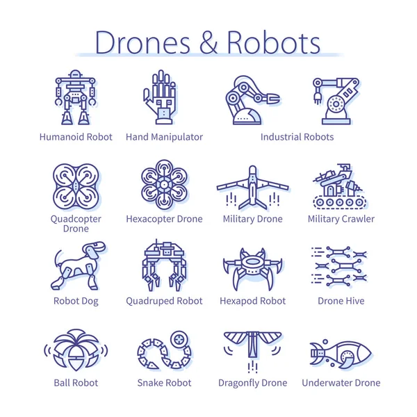 Moderní drony a roboti vědecké elektronické modely — Stockový vektor