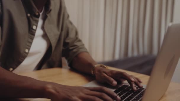 Focused Young Adult African American Black Male Typing Laptop While — Stock Video