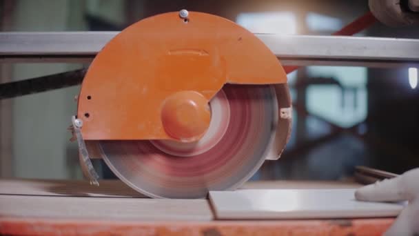 Detailní záběr elektrického štípače dlaždic řezání keramických dlaždic — Stock video