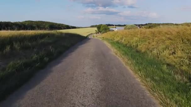 First Person View Driving Two Whet Fields Sunny Day Narrow — Αρχείο Βίντεο