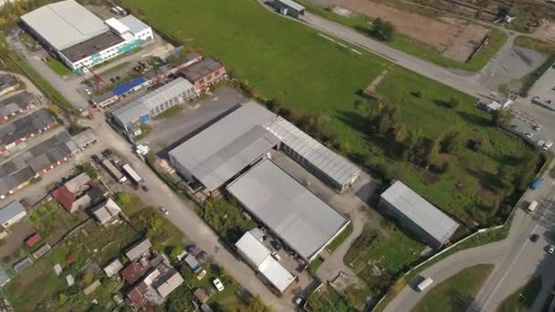 Top Aerial View Industrial Zone Workshops Trees Other Workshops Road — Stock Video