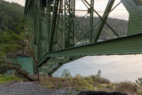 Tall green metal supports on deception pass Royalty Free Stock Images