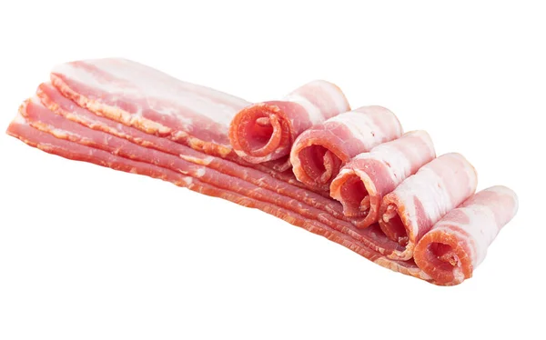 Rolls Thin Fresh Bacon Isolated White Background — Foto Stock