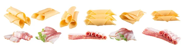 Bacon Salsiccia Affumicata Formaggio Panini Isolati Fondo Bianco — Foto Stock