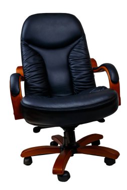 Siyah deri ofis koltuğu beyaz arka planda izole.
