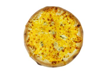 Beyaz arka planda izole edilmiş Pizza Four peyniri. Üst görünüm