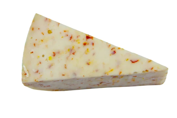 Stück Käse Mit Chilipfeffer Isoliert Auf Weißem Hintergrund — Stockfoto