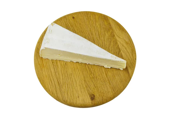 Biten Brie Ost Skärbräda Isolerad Vit Bakgrund — Stockfoto