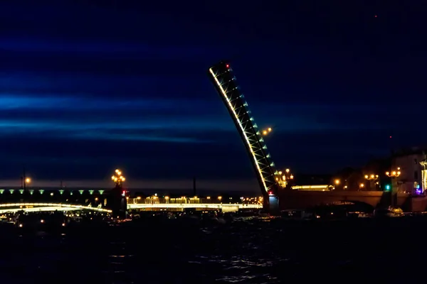 Opening Trinity Drawbridge Night View Trinity Bridge Neva River Petersburg — Stock Photo, Image
