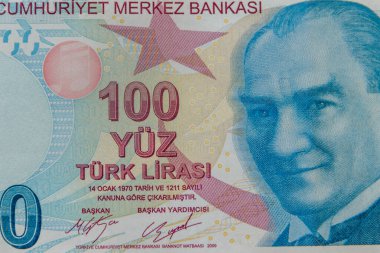 100 lira banknotun makro çekimi.